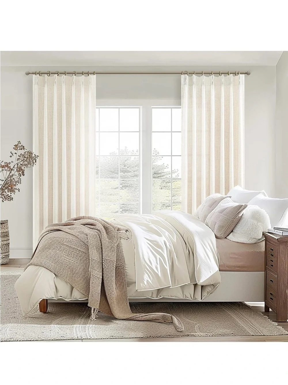 2 Donren Natural Linen  White  Cream Curtain